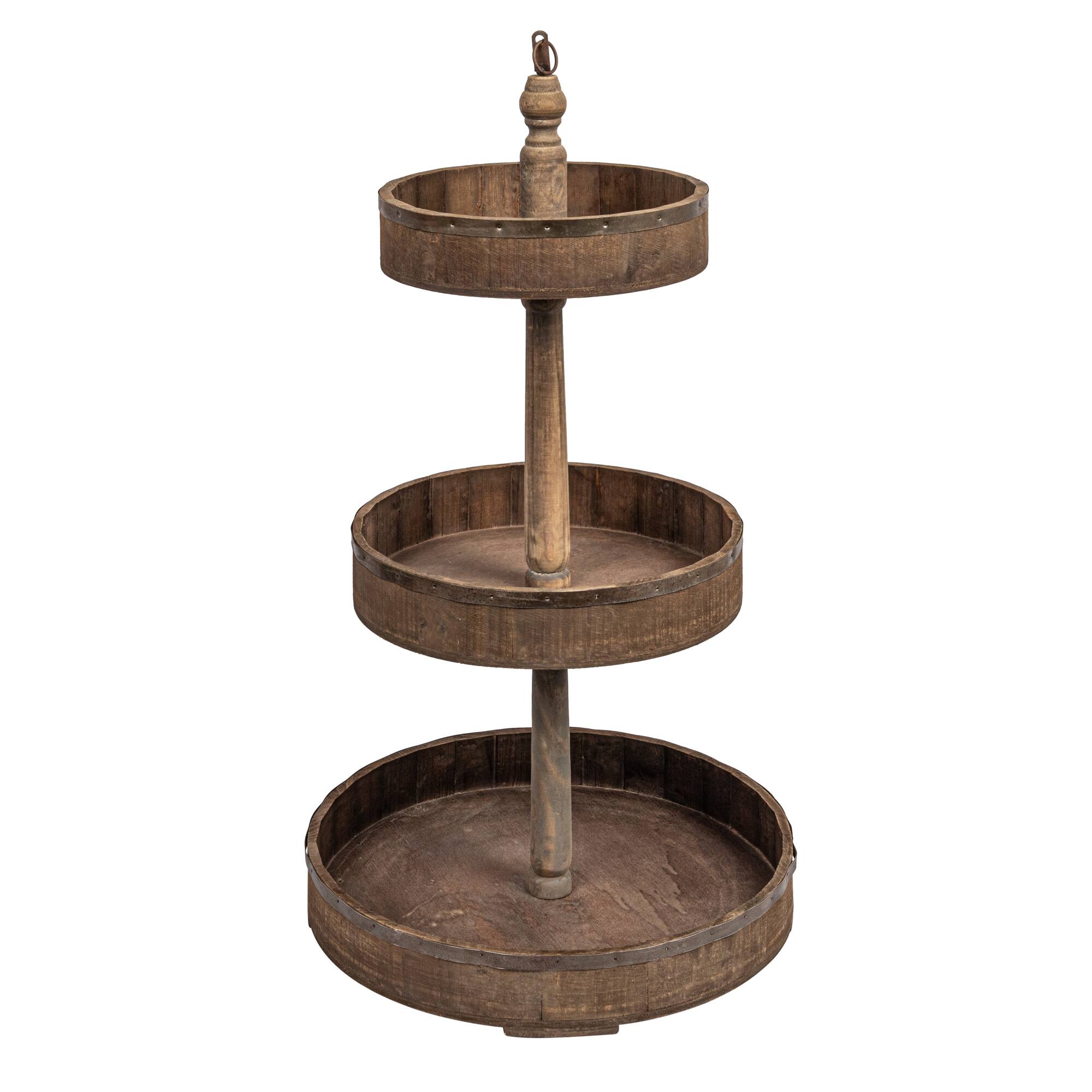 Hello Honey® 27.5" Decorative Wood & Tin 3 Tier Tray